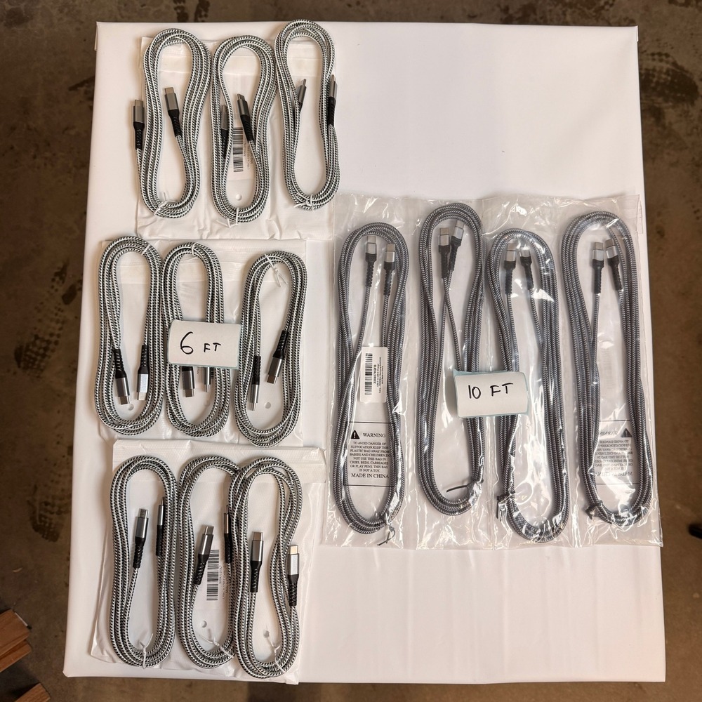 Lot of 13 Mixed USB C to‎ USB C 60W Fast Charging Cables 6ft 10ft Braided Type